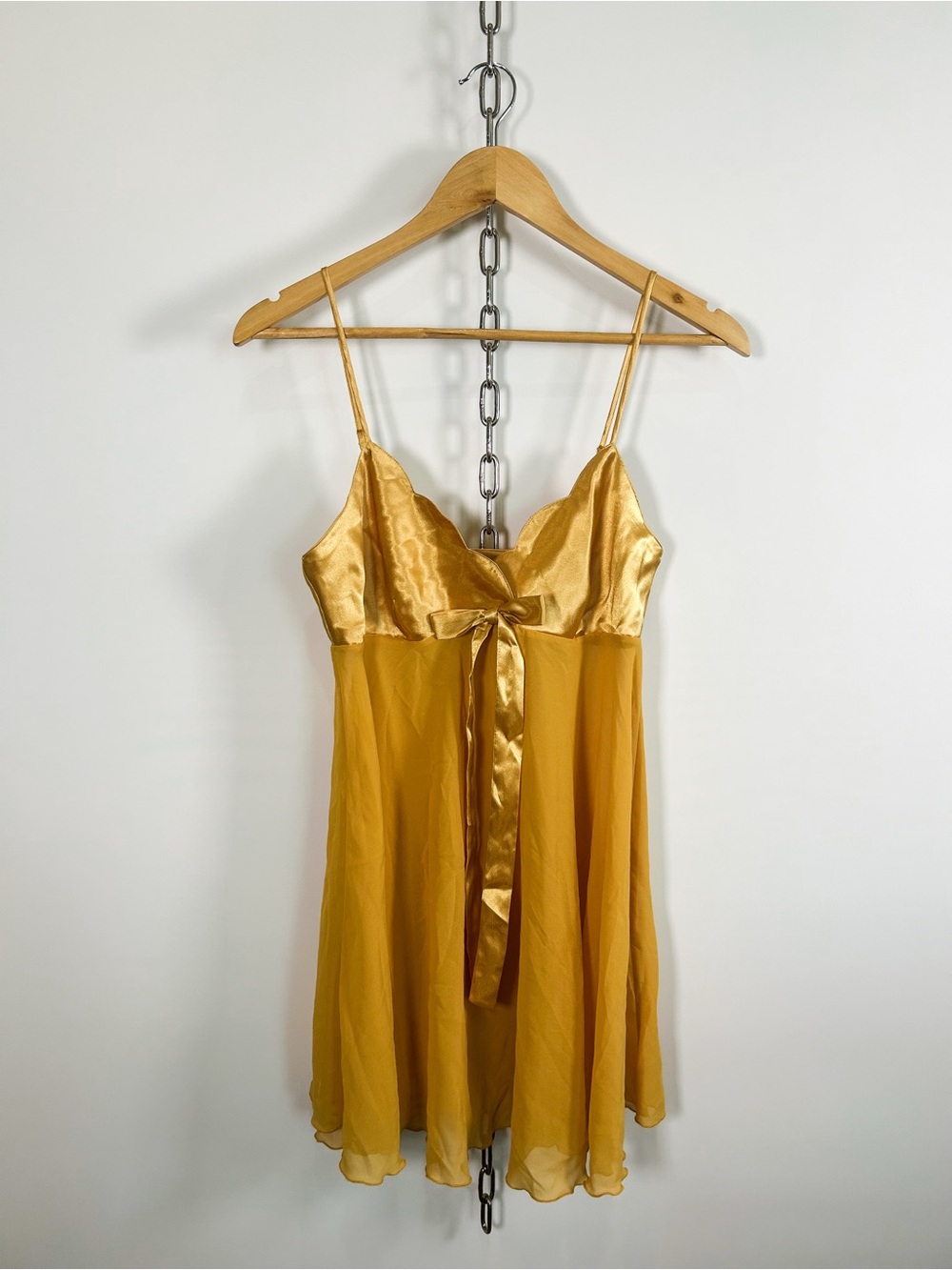 Victoria’s Secret Gold Satin + Sheer Babydoll Slip Dress
